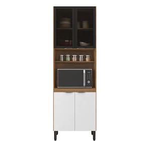 Paneleiro 2 Portas Vidro Fumê e 2 Portas MDP Com Nicho P/ Forno Firenze-  Amêndola Touch/ Branco Demóbile