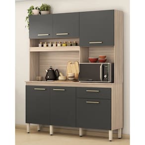 Kit Cozinha Compacta 6 Portas 1 Gaveta com Pés Regulaveis Alamo - Avena Touch/ Grafite Demóbile