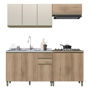 Cozinha Modulada Dinamarca 4 Peças Aéreo com Vidro e Balcão 120cm sem Tampo - Indékes
