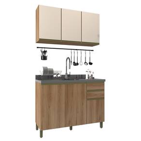Cozinha Modulada Dinamarca 2 Peças Aéreo com Vidro e Balcão 120cm sem Tampo - Indékes