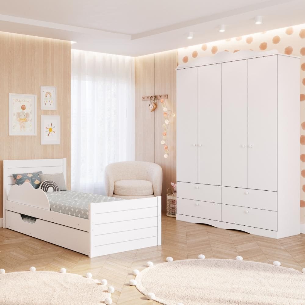 Quarto Infantil Completo Bicama Guarda Roupas 4 Gavetas 4 Portas Provençal 100% MDF