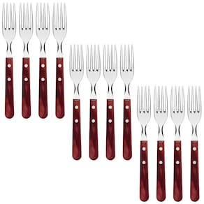 Conjunto 12 Garfos para Churrasco Tramontina Jumbo Aço Inox Cabo Madeira Vermelho Polywood