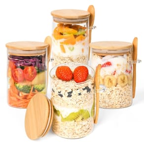 Recipientes de armazenamento de alimentos Xileanalee Overnight Oats 530ml, pacote com 4
