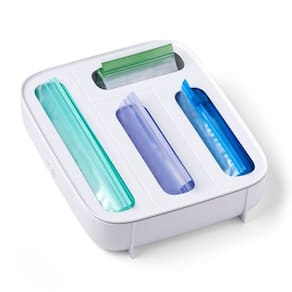 Gaveta, dispensador de sacos para alimentos, StoraBag, plástico branco de 4 slots