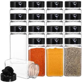 Frascos de especiarias Bekith Plastic 270 ml com tampa, pacote com 16 unidades transparentes de 9 onças