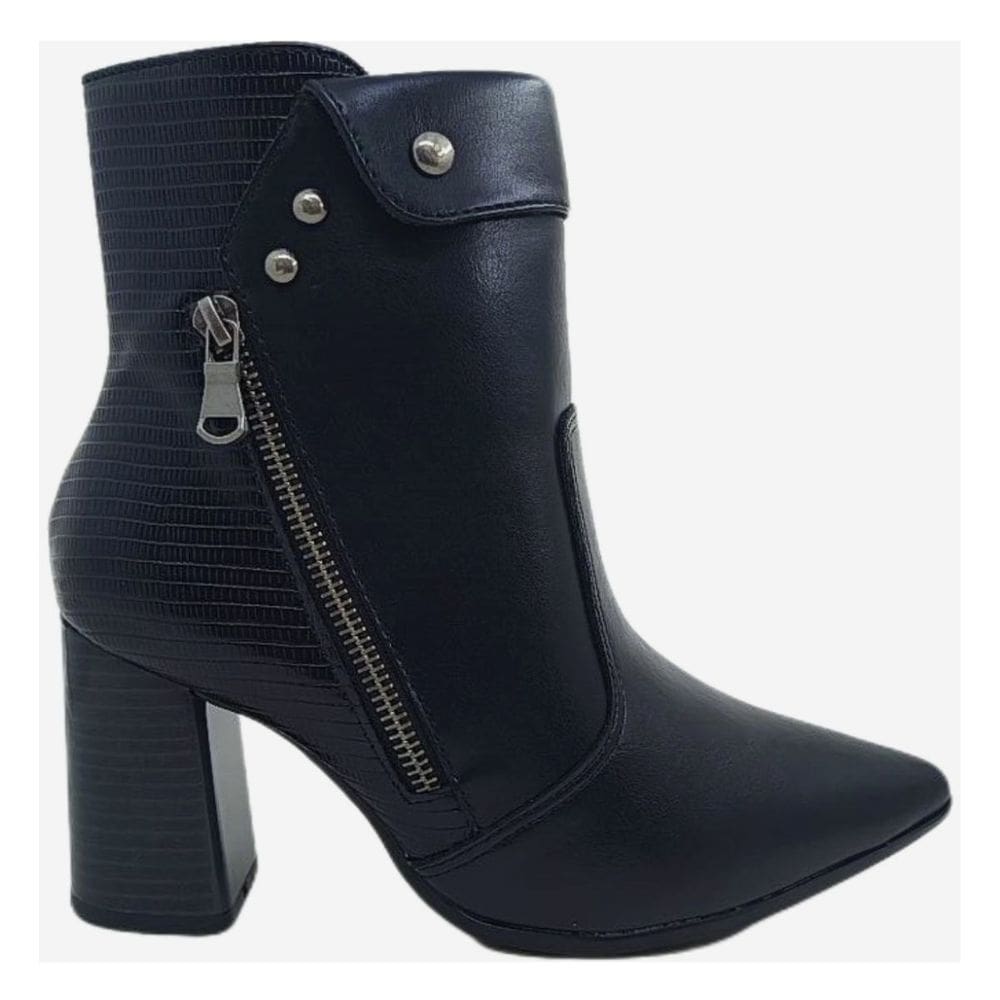 Bota Feminina Casual Dia a Dia Passeio Trabalho Cano Baixo Salto Grosso Bico Fino Ramarim 2558131