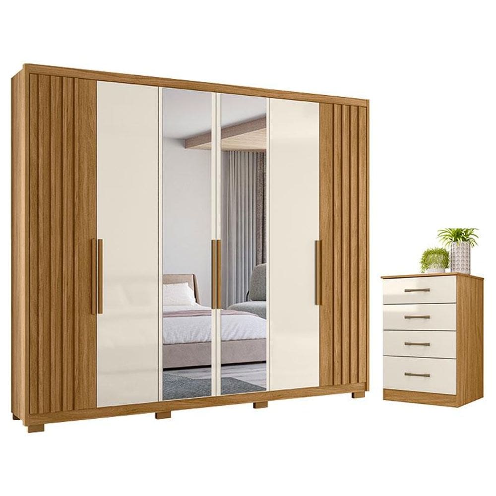 Guarda Roupa Casal Araguaia e Cômoda MS913 Freijó Off White com Espelho - Moval