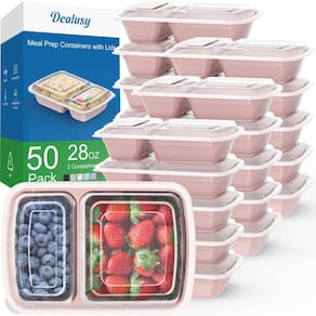 Recipientes de preparação de refeições Dealusy 28 onças com 2 compartimentos x50 com tampas