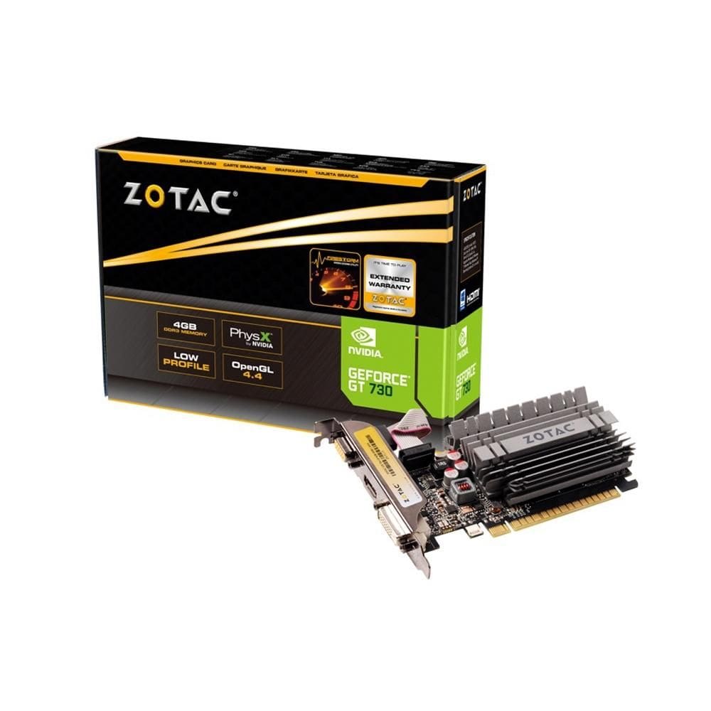 Placa de Vídeo Zotac GeForce GT 730, 4GB, DDR3, 64-Bit, Preto