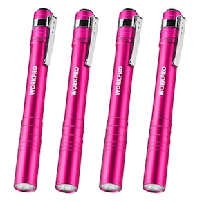 Caneta LED WORKPRO de alumínio com clipe rosa 2AAA Batt, pacote com 4