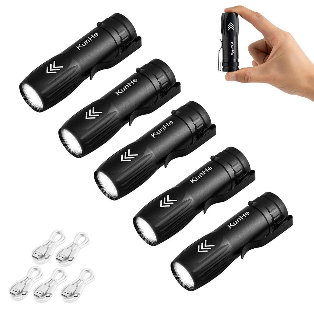Lanterna KunHe pequena LED recarregável de 300 lúmens, pacote com 5