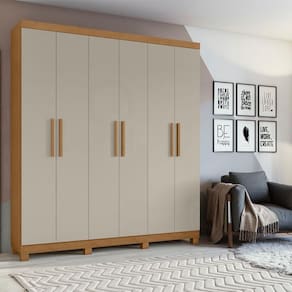 Guarda Roupa Solteiro Ambiente Jazz 6 Portas Amêndoa Clean Off White com Pés - Lopas