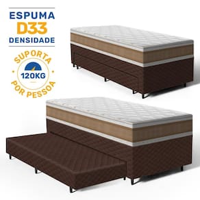 Cama Box com Colchao de Espuma D33 Double Face Air Pro Forca Anjos + Auxiliar de Espuma Unique Solteiro 88cm