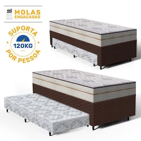Cama Box com Colchão de Molas Ensacadas Luxury + Auxiliar de Espuma Unique Solteiro 88cm