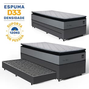Cama Box com Colchão de Espuma D33 Pillow Top Maxx + Auxiliar de Espuma Unique Solteiro 88cm