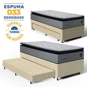 Cama Box com Colchão de Espuma D33 Pillow Top Maxx + Auxiliar de Espuma Unique Solteiro 88cm