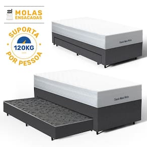 Cama Box com Colchão de Molas Ensacadas Classic Maxx White + Auxiliar de Espuma Unique Solteiro 88cm