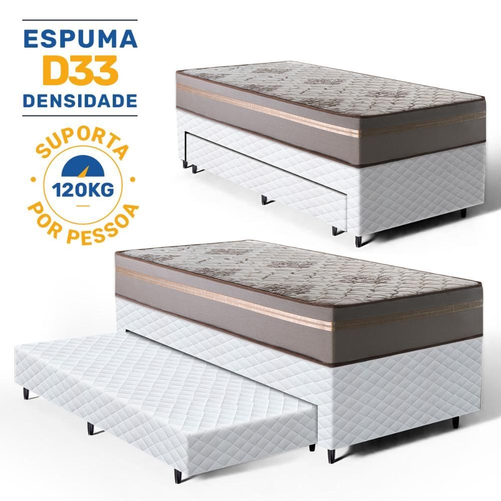 Cama Box com Colchão de D33 Millenium One Face + Auxiliar de Espuma Unique Solteiro 88cm