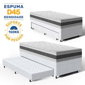 Cama Box com Colchao de Espuma D45 Double Face Air Pro Forca Anjos + Auxiliar de Espuma Unique Solteiro 88cm