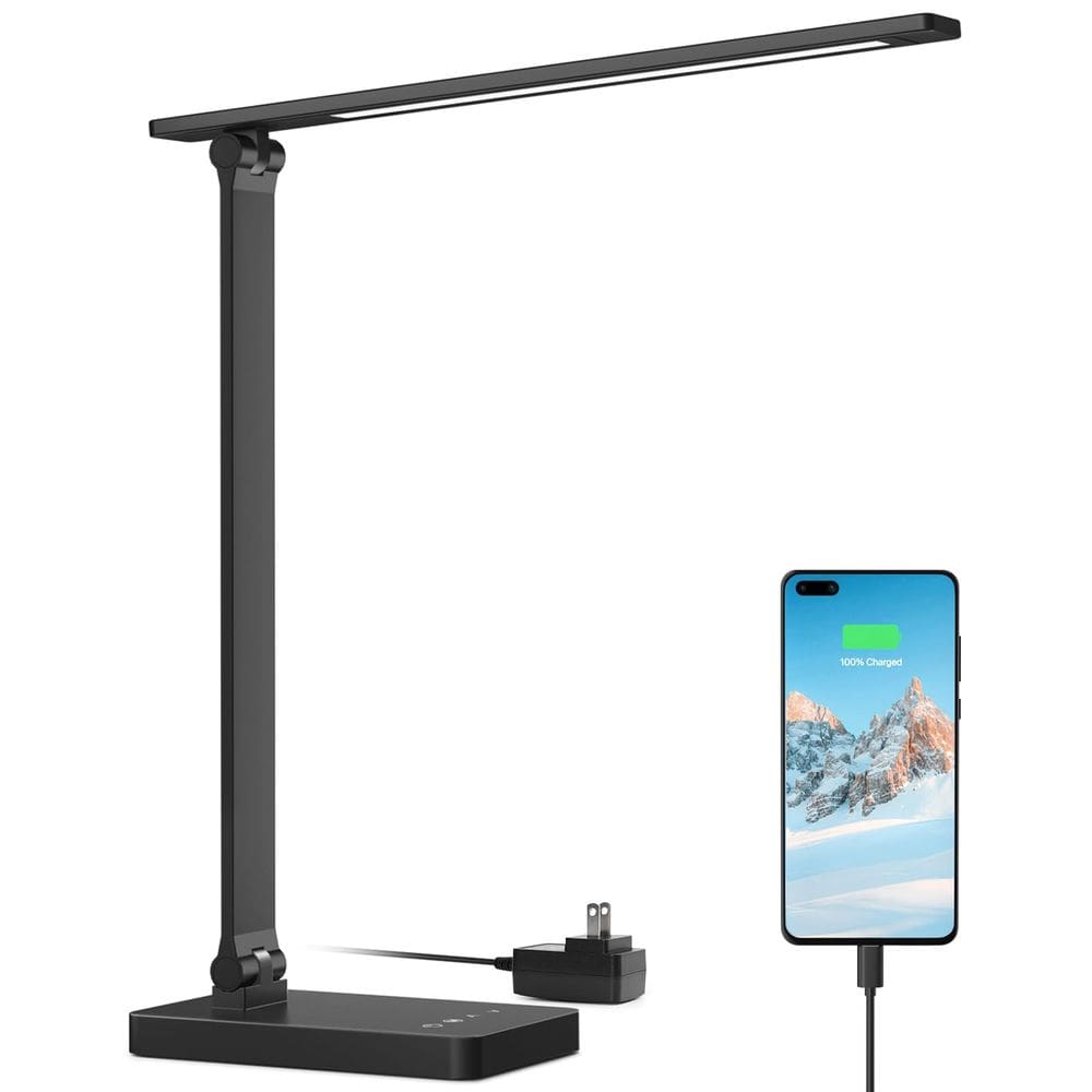 Lâmpada de mesa Lepro LED com porta de carregamento USB regulável em preto