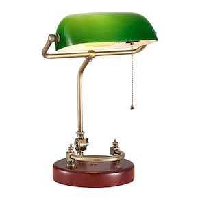 Candeeiro de mesa NUSRAN Bankers Green Glass Antique com base de madeira