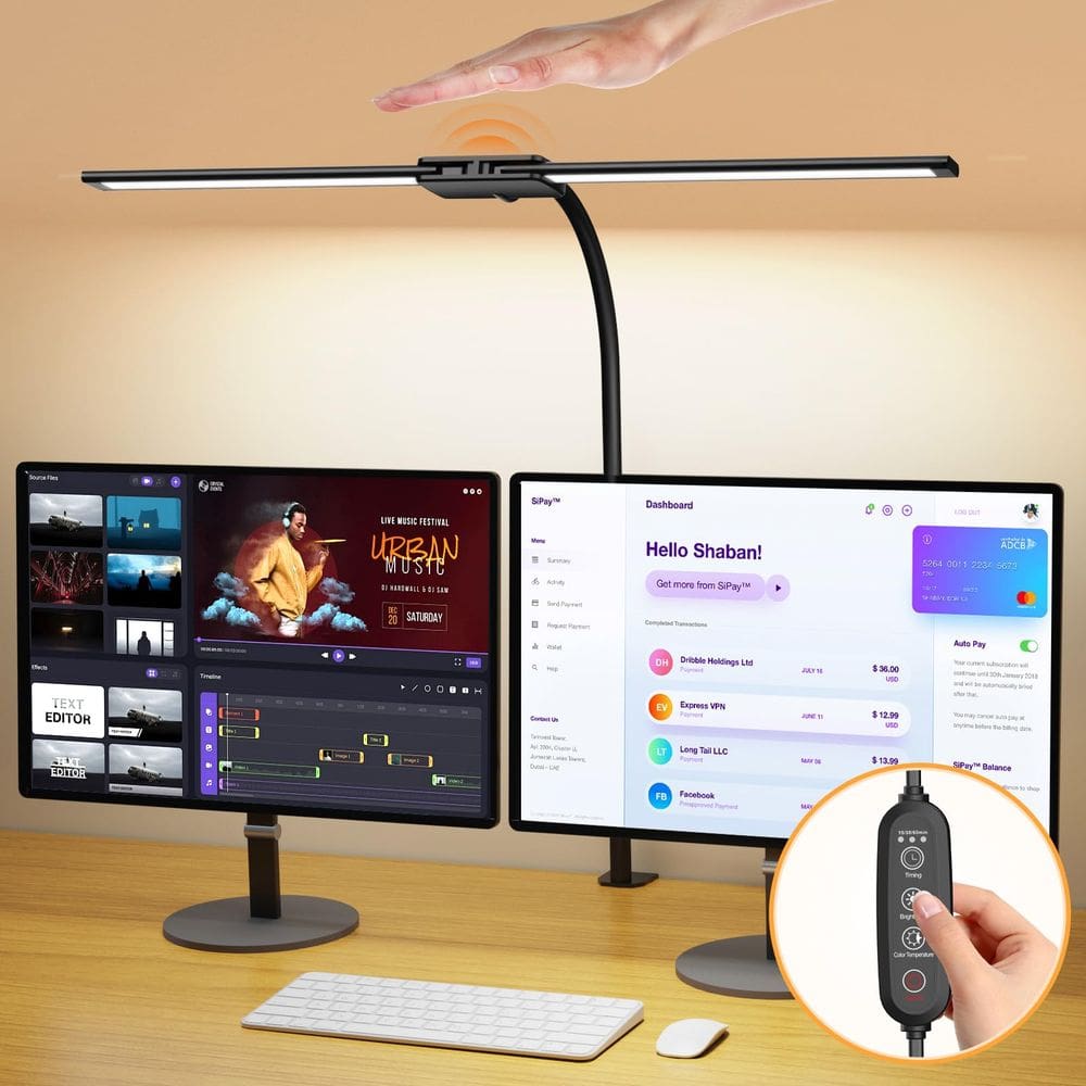 Lâmpada de mesa Syrinx Double Head com braçadeira 50 modos de iluminação