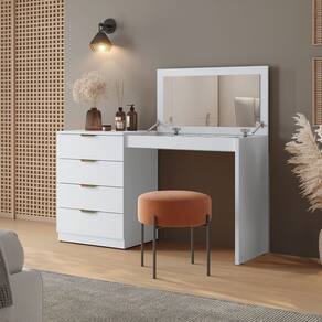 Penteadeira Camarim com Porta Joias e Tampo Reclinável 4 Gavetas Afrodite 100%mdf Branco