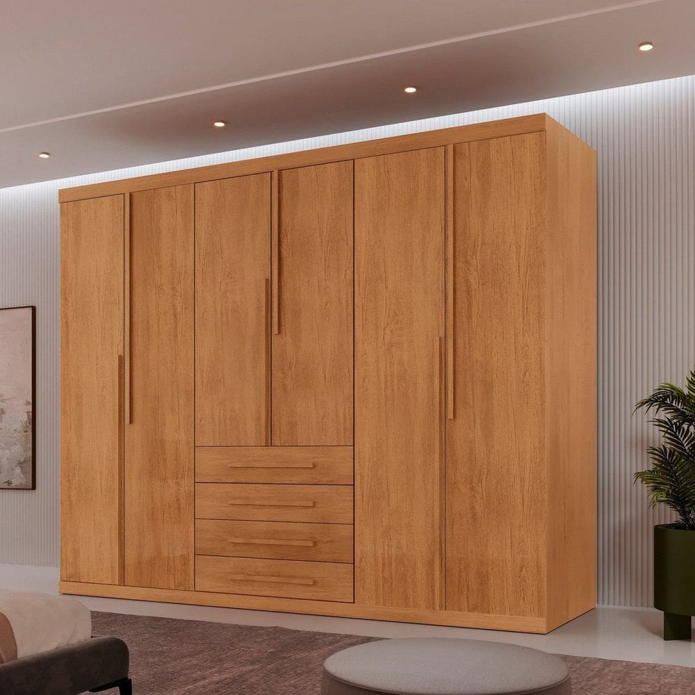 Guarda-roupa Casal 100% Mdf 6 Portas e 4 Gavetas Hórus Naturalle