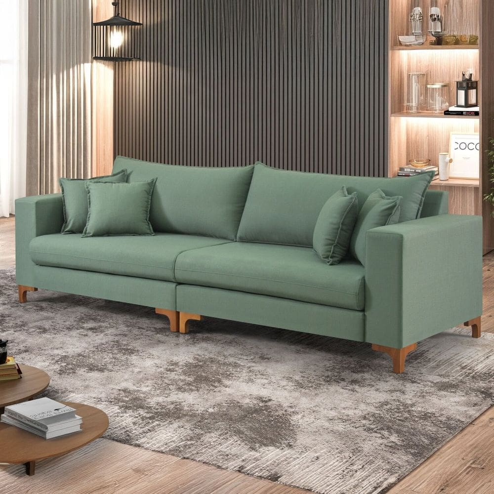 Sofá 3 Lugares 4 Almofadas 90x220x90 Cm Verde