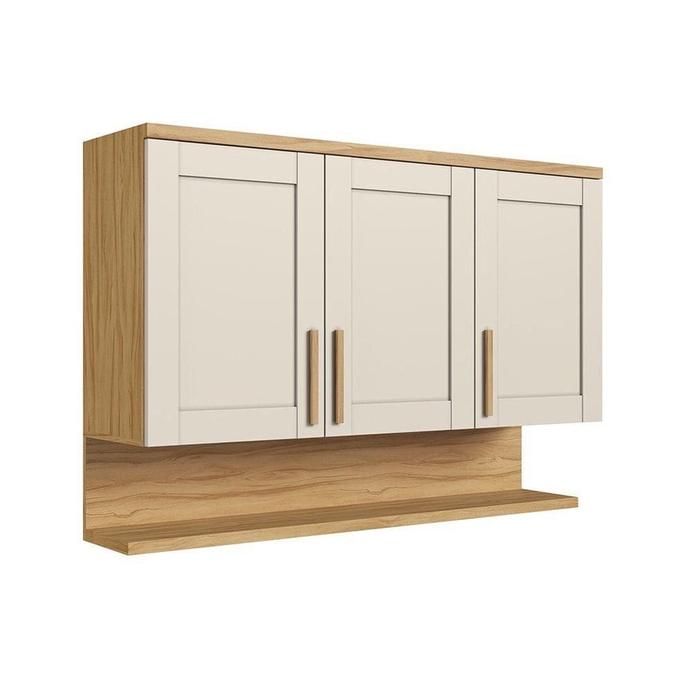Armário Aéreo de Cozinha 120cm 3 Portas com Prateleira 100% Mdf Espresso Móveis Estônia Amêndoa/Off White