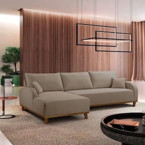 Sofá 4 Lugares com Chaise Lado Esquerdo 300cm em Veludo Mercúrio Marrom
