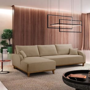 Sofá 4 Lugares com Chaise Lado Esquerdo 300cm em Linho Mercúrio Bege