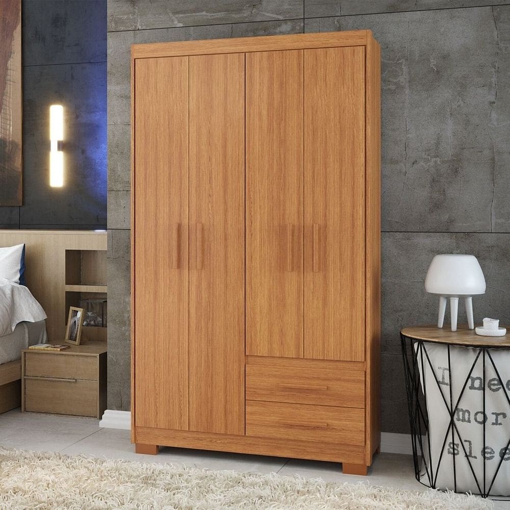 Guarda Roupa Casal 4 Portas 2 Gavetas Primacy Freijó