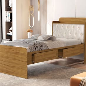Cama Solteiro Baú com Ú 2 Gavetas Tamires Marrom/Bege