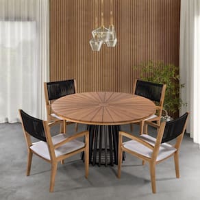 Cadeira de Jantar com Braços Linha Tune Verniz Mel/Corda Preta