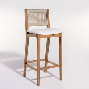 Banqueta Alta 41cm X 47cm X 105cm Linha Tune Verniz Mel/Corda Areia/Tecido Acquablock Cru