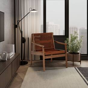 Poltrona Sala Acabamento 70cm X 77cm X 80cm Creta Verniz Avelã/Corda Ocre laranja