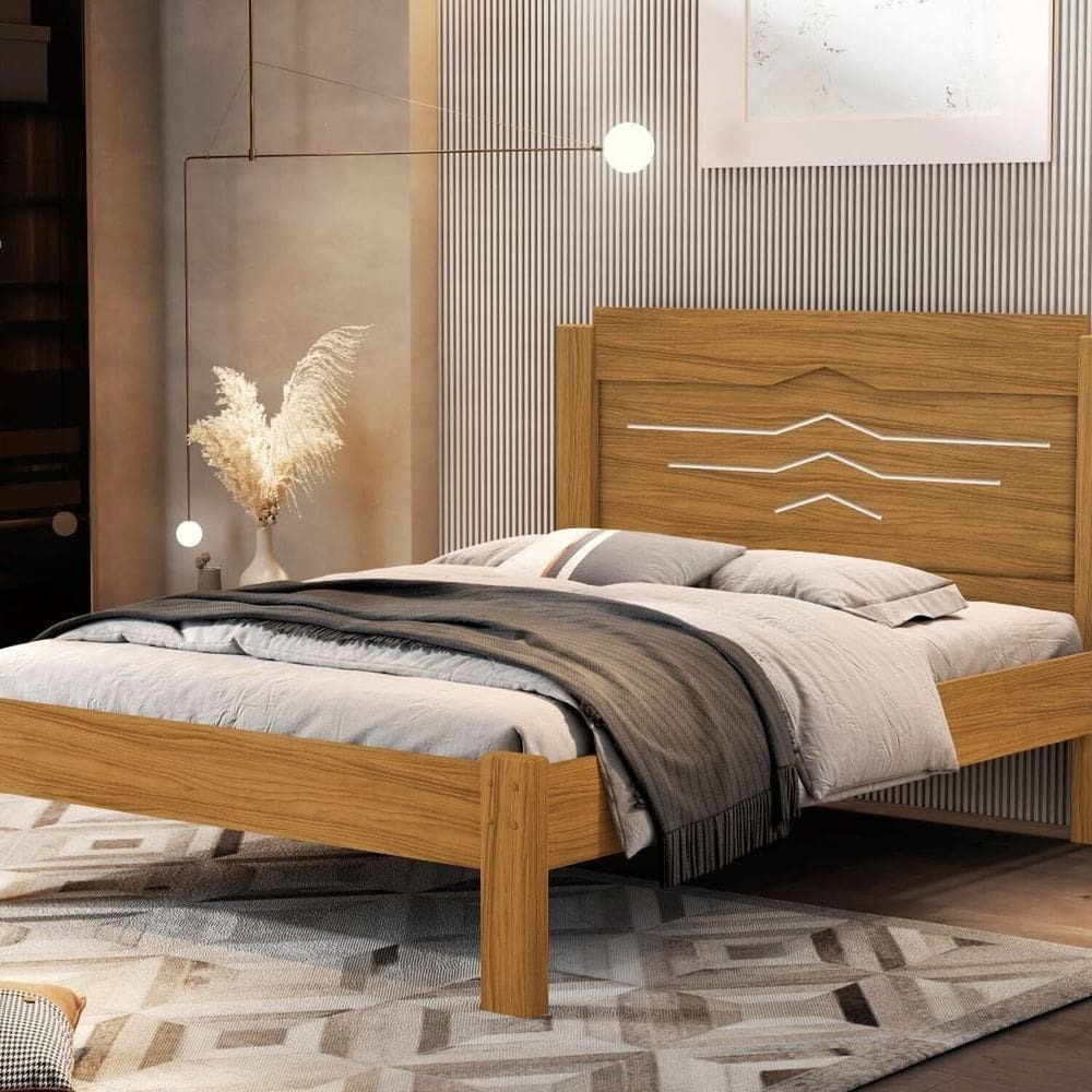Cama de Casal 100% Mdf 103,5cm X 144cm X 195cm Sofia Marrom/ Off White
