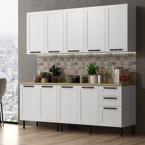 Cozinha Internacional 200cm 6 Peças 9 Portas e 3 Gavetas Branco
