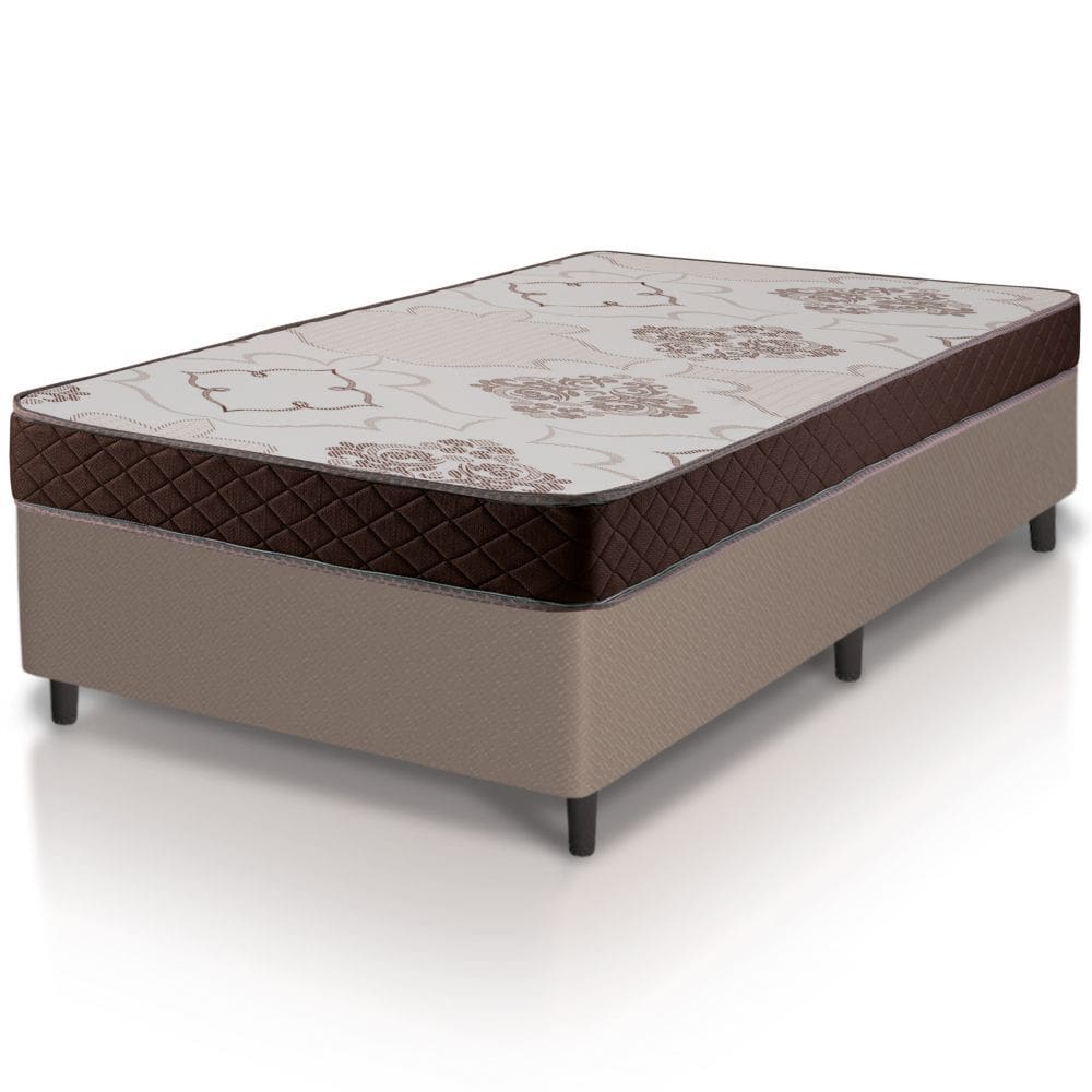 Conjunto Cama box de solteiro Hellen Proconfort colchão 100% Espuma D20 Marrom Bege