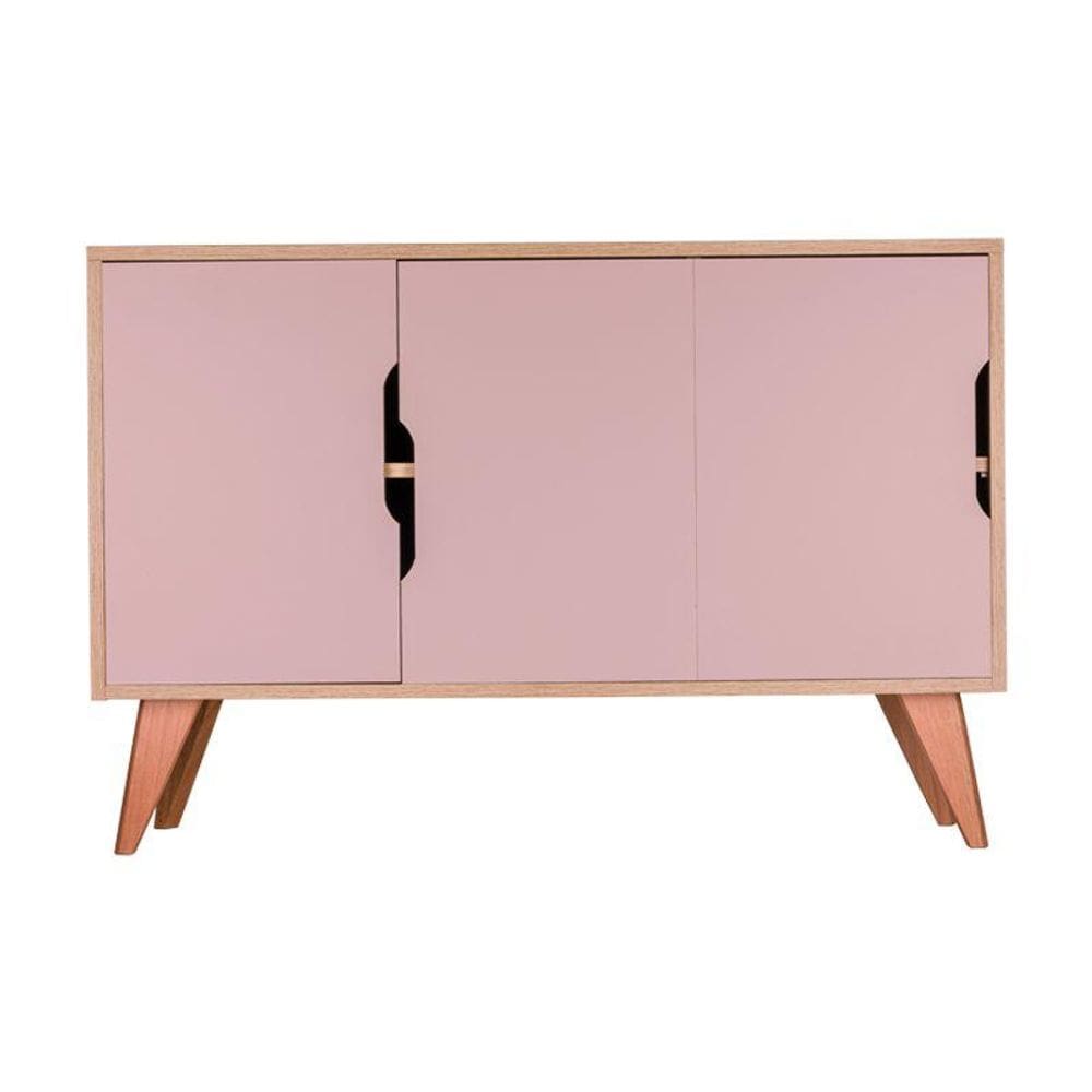 Aparador Buffet com 3 Portas Murano Carvalho e Rosa Claro