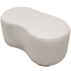 Puff assento decorativo orgânico Rondomóveis R910 com pés madeira maciça em tecido linho chenile milano bege