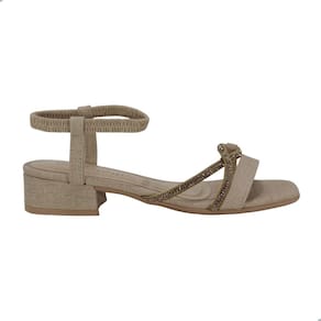 Sandália Feminina Ramarim Salto Baixo Jeans Almond Palha