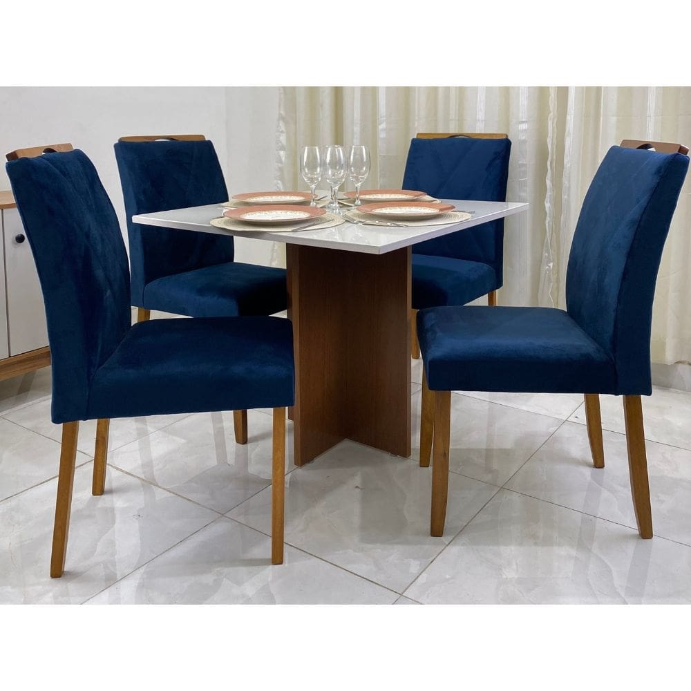 Mesa de Jantar Los Angeles 0.90x0.90 Com 4 Cadeiras Califórnia – Cinamomo/Off white/Azul