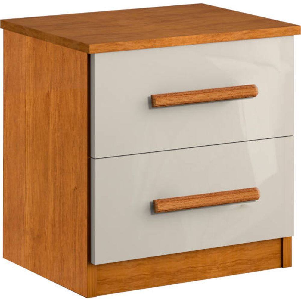 Mesa de Cabeceira MDF 2 gavetas puxadores madeira - Zeus-Nature/Off - Bianchi Móveis