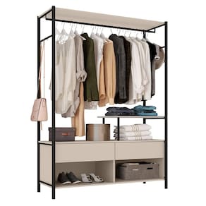 Guarda-Roupa 3 Prateleiras 2 Gavetas Aço Carbono e MDF com e Cabideiro Bianca