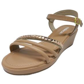 Sandalia Feminino Anabela Baixa Conforto Brilho Moleca