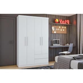 Guarda Roupa Solteiro 4 Portas e 2 Gavetas Zeus Branco - Lopas