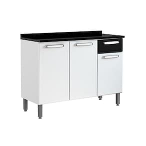 Balcão de Cozinha c/ Tampo Evidence 7122 c/ 3 Portas e 1 Gaveta 120cm Branco/Preto - Bertolini