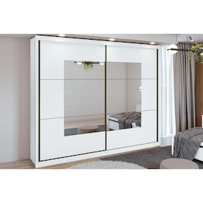 Guarda Roupa Casal 2 Portas de Correr e 6 Gavetas c/ Espelho Toronto Branco - Lopas